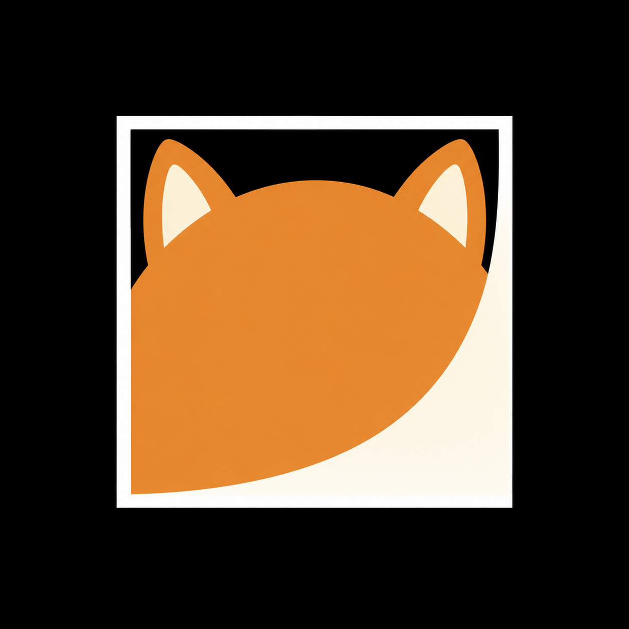 Orange Shiba emblem inside a white square on black